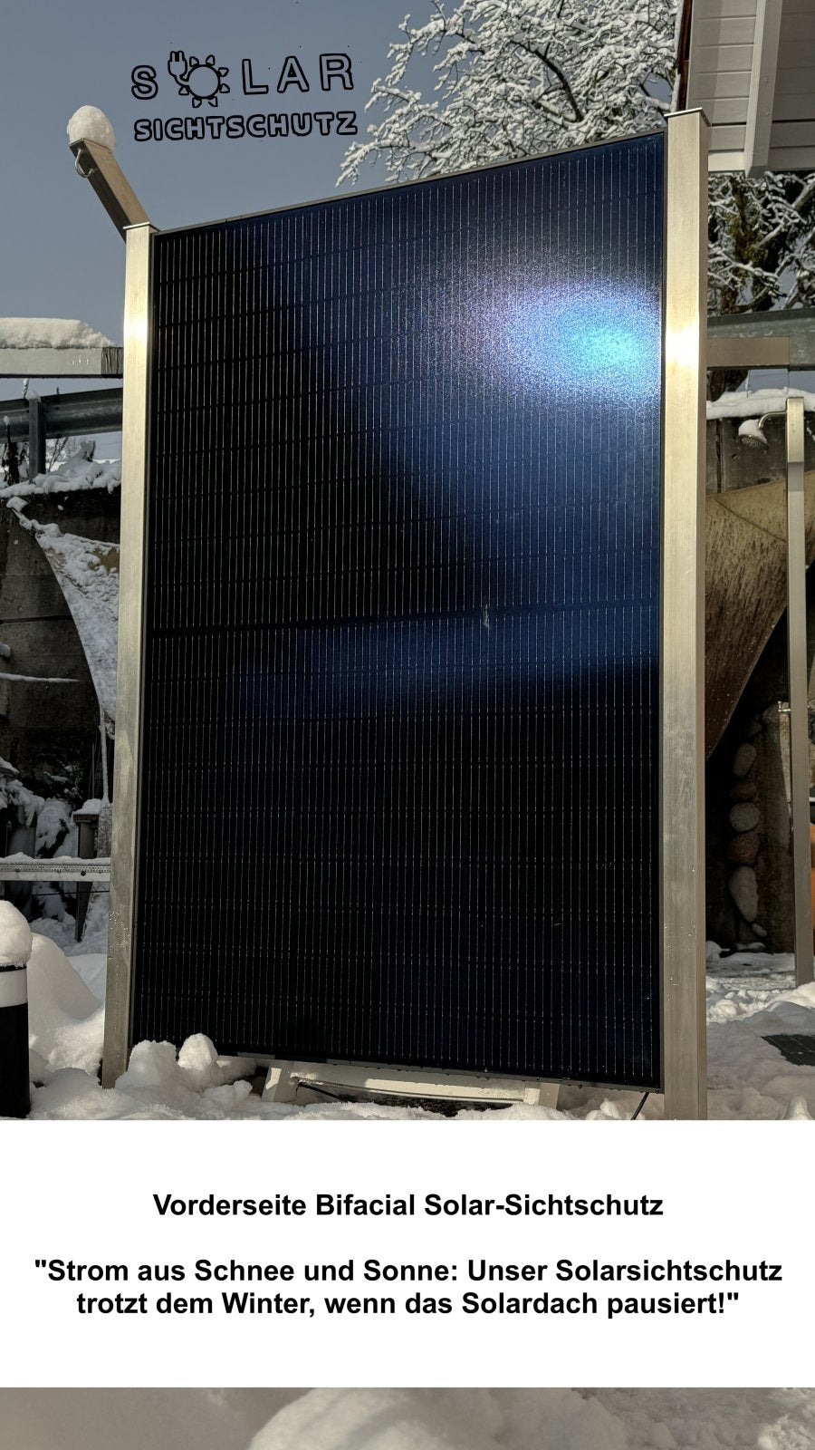 Bifazialer SOLAR-Sichtschutz mit Glas-Glas-Modul und Edelstahlpfosten