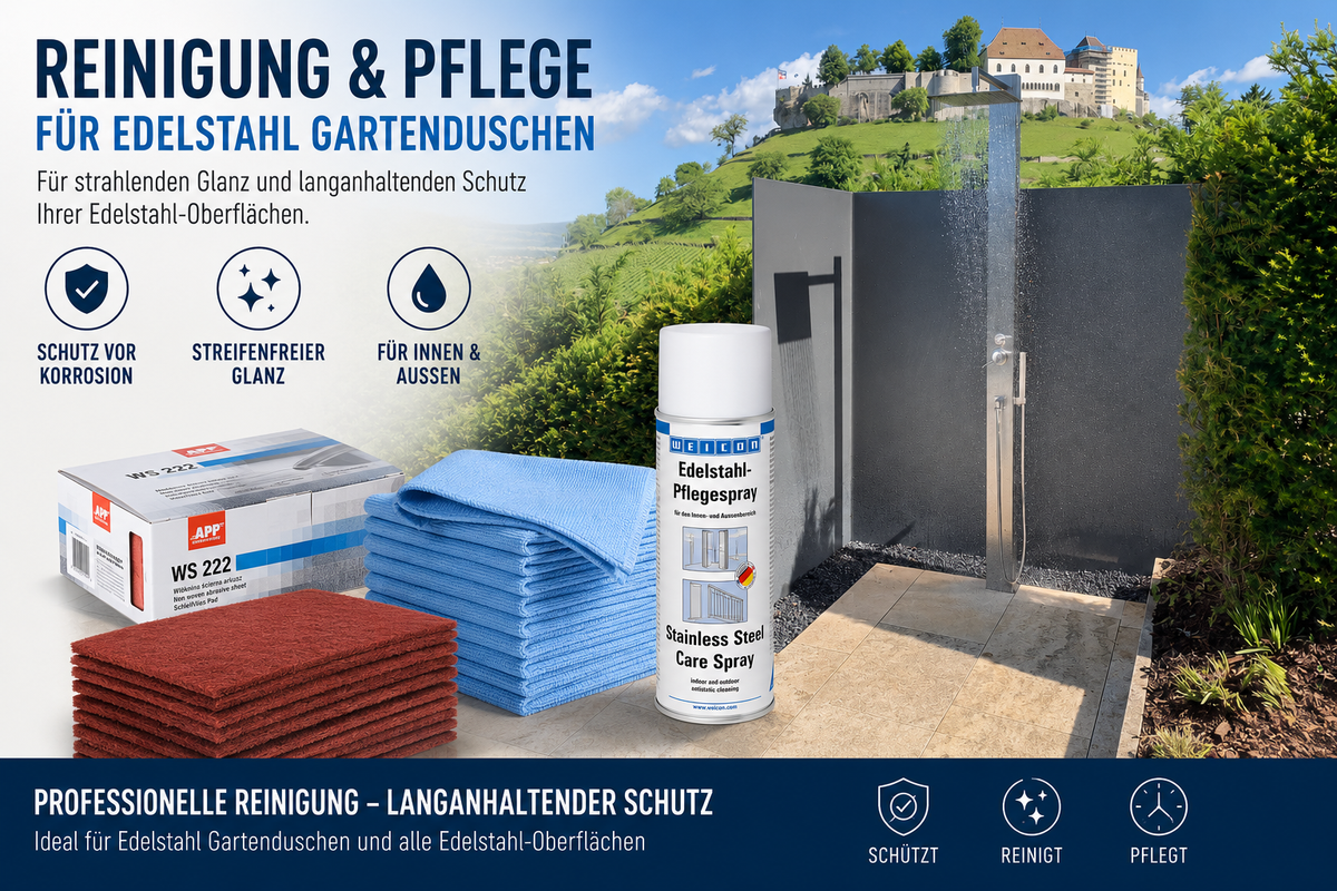 Reinigungsset für Edelstahl-Gartenduschen