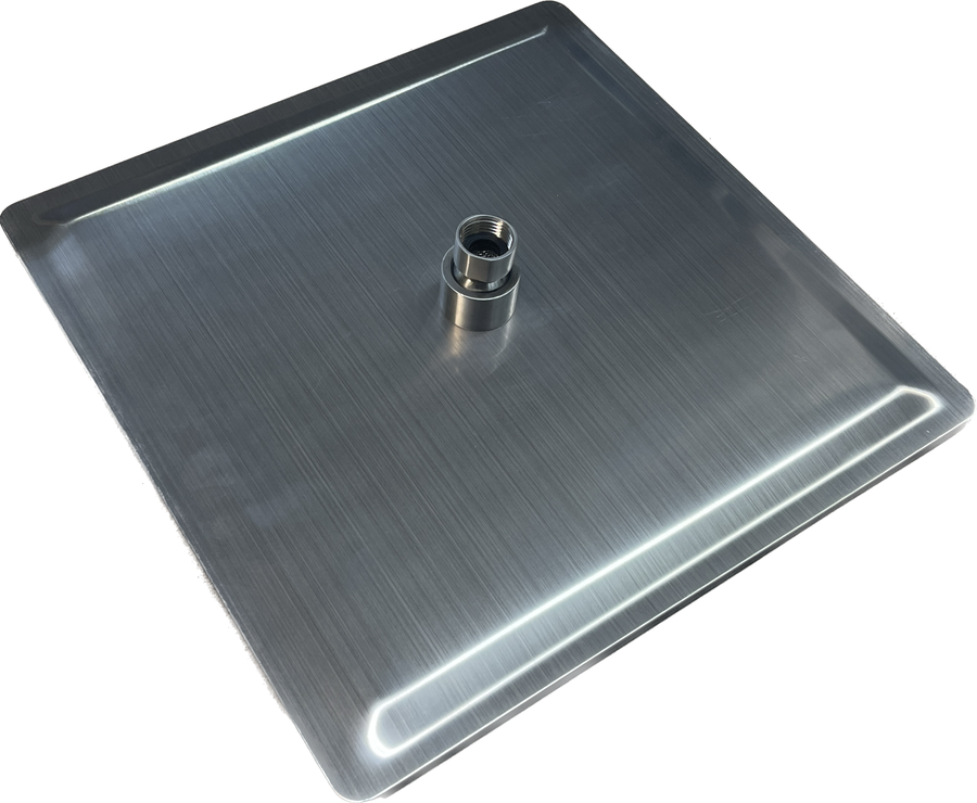 Eckiger Regenduschkopf aus gebürstetem Edelstahl, 300 × 300 mm