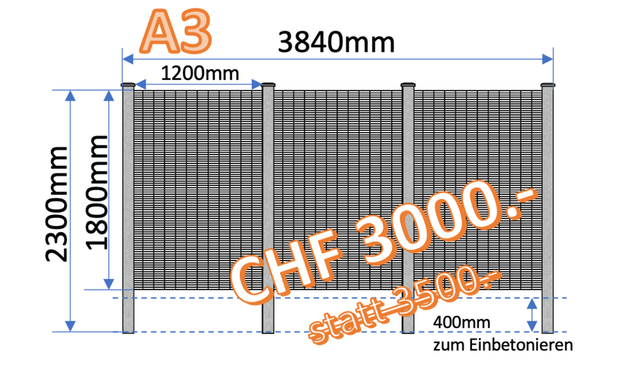Edelstahlpfosten für Sichtschutz zum Einbetonieren