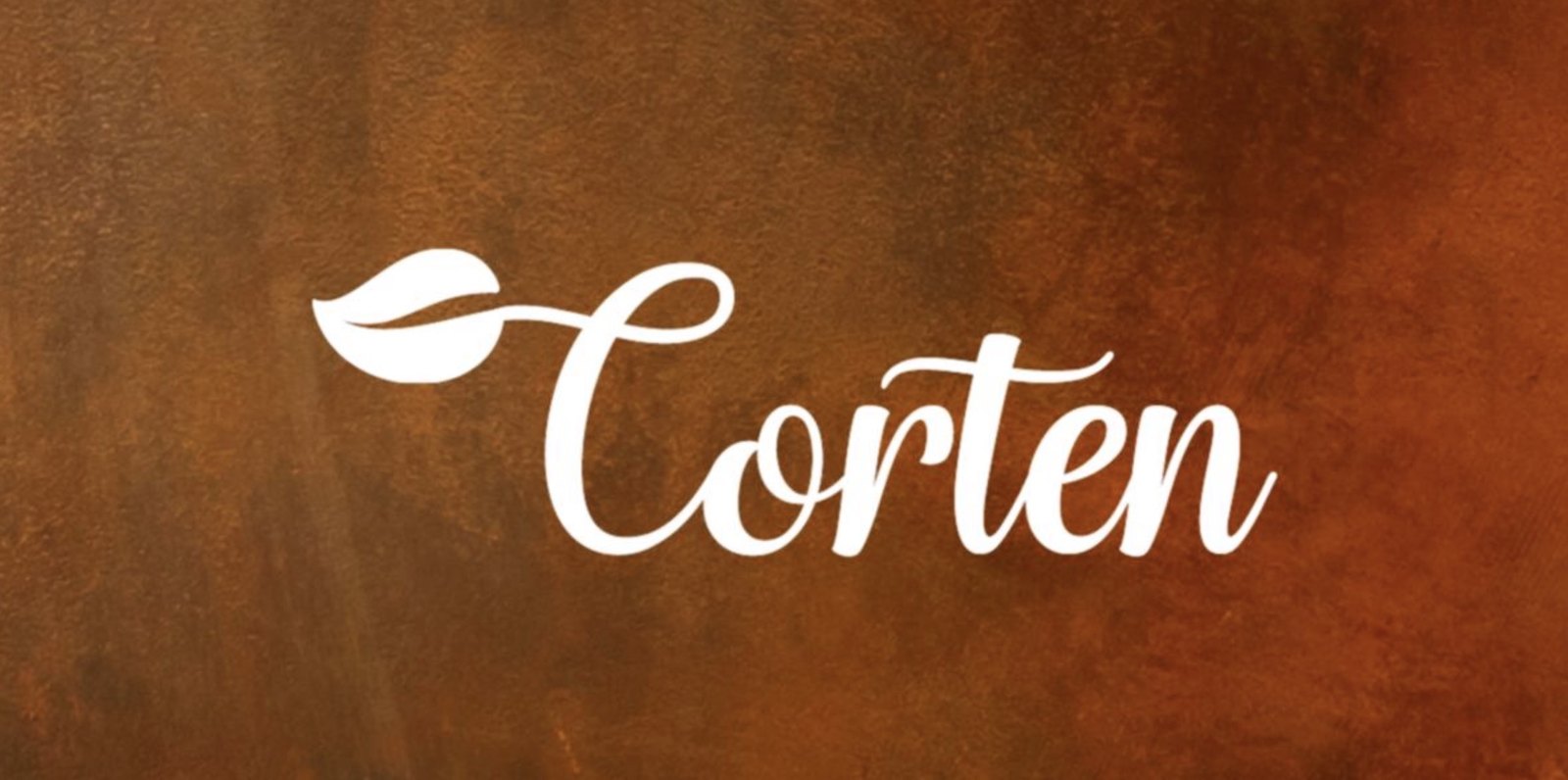 Acciaio Corten con patina di ruggine, scritta Corten