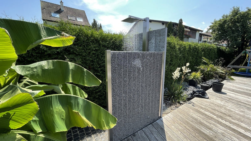 GS01 mit Sichtschutz aus Gabionen-Steinkörben